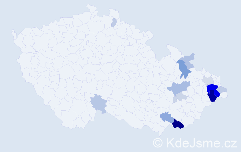 Příjmení: 'Brantálová', počet výskytů 38 v celé ČR