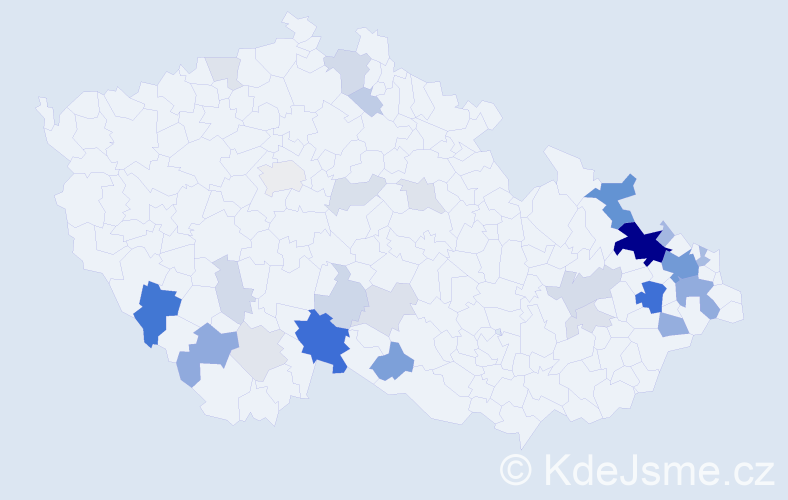 Příjmení: 'Balová', počet výskytů 100 v celé ČR