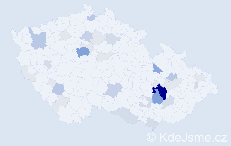 Příjmení: 'Kaplánek', počet výskytů 108 v celé ČR