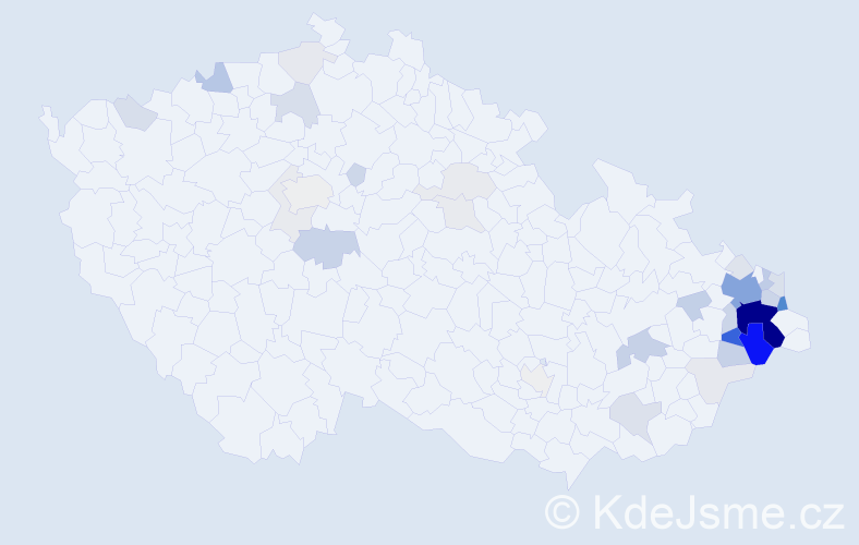 Příjmení: 'Biolková', počet výskytů 153 v celé ČR
