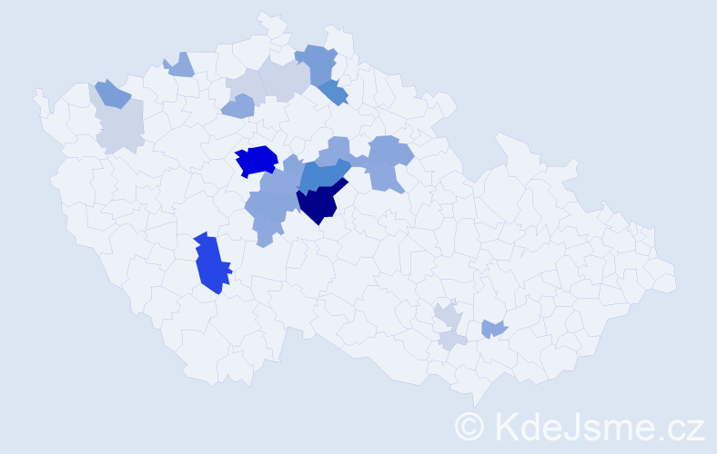 Příjmení: 'Hubal', počet výskytů 84 v celé ČR