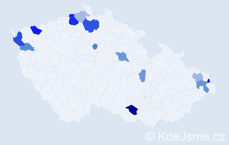 Příjmení: 'Kremeň', počet výskytů 32 v celé ČR
