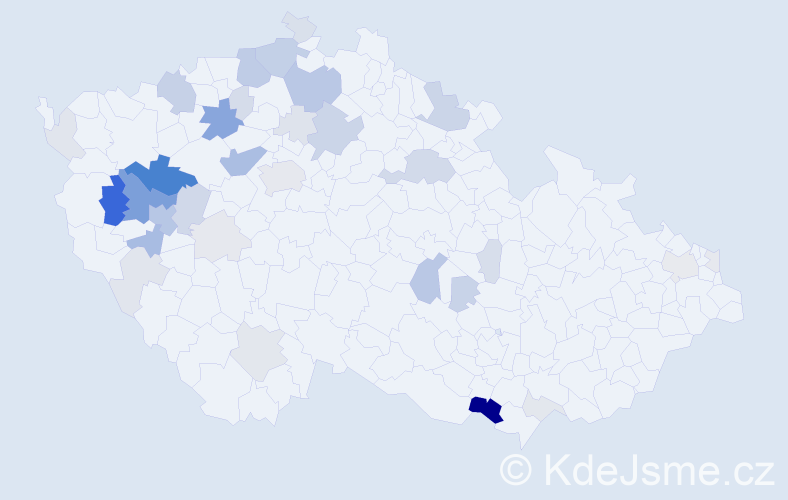 Příjmení: 'Saková', počet výskytů 118 v celé ČR