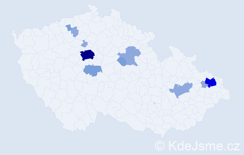 Příjmení: 'Galamb', počet výskytů 25 v celé ČR