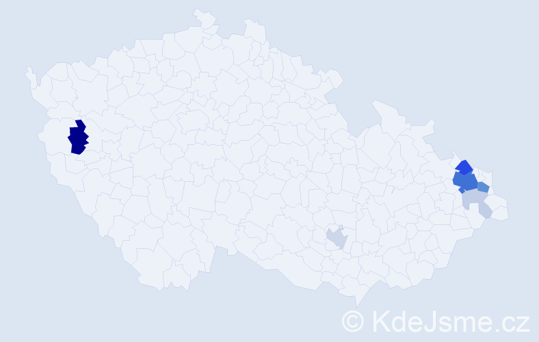 Příjmení: 'Maindová', počet výskytů 25 v celé ČR