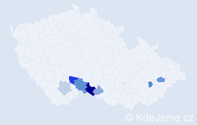 Příjmení: 'Bryolová', počet výskytů 19 v celé ČR