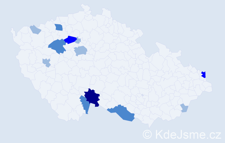 Příjmení: 'Matuščin', počet výskytů 23 v celé ČR
