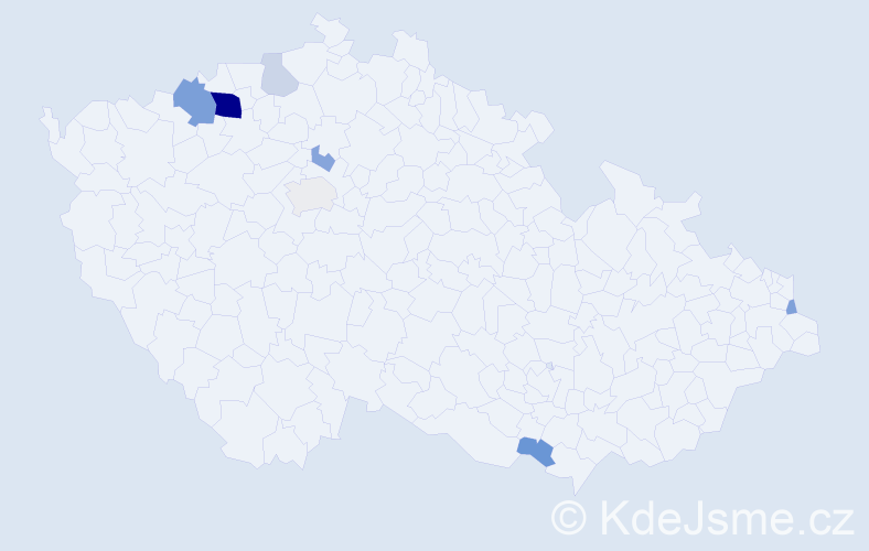 Příjmení: 'Miškaničová', počet výskytů 18 v celé ČR