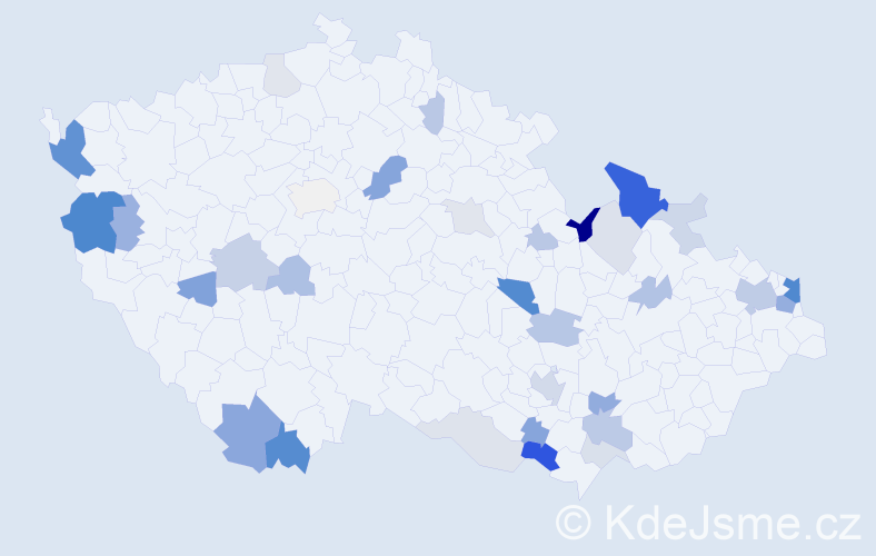 Příjmení: 'Valiček', počet výskytů 89 v celé ČR